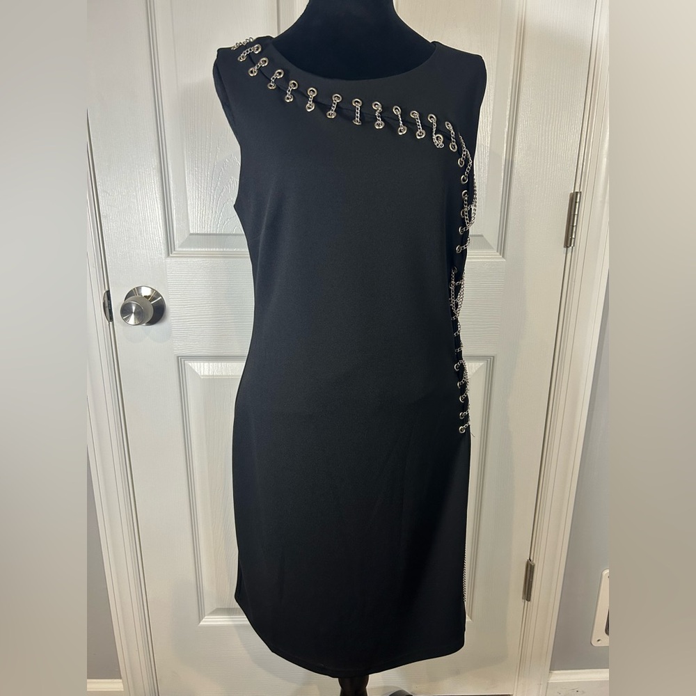 Chic Black Dress with Silver Detailing